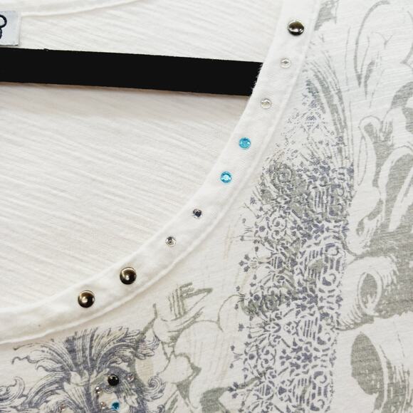 T-Shirt Size XL Aqua Blue Stud Rhinestone Boho Soft Glam Vacation Resort Whimsy - Picture 4 of 12